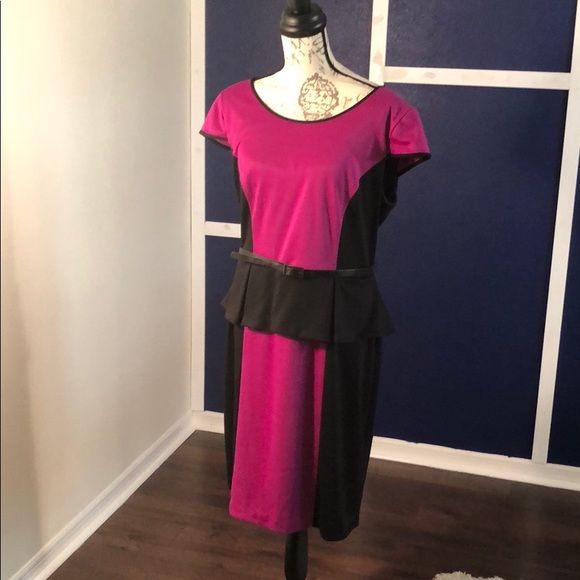 Leslie Faye Black/pink peplum color block dress - Picture 3 of 4